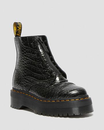 Dr Martens Sinclair Croc Emboss Læder Platform Støvler Dame Sort | DK 252XYU